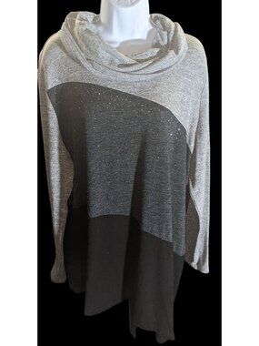 Chico's Collection Cowl Neck Tunic Color Block Rhinestone Boho Chic